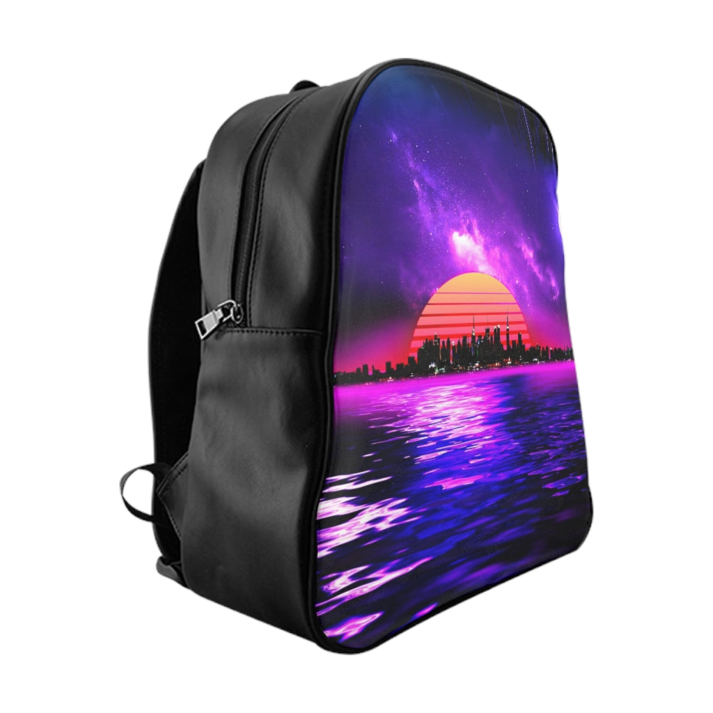 Getrott Space City Sunset Purple Black School Backpack Carry-On Travel Check Luggage 4-Wheel Spinner Suitcase Bag Multiple Colors and Sizes-Bags-Geotrott