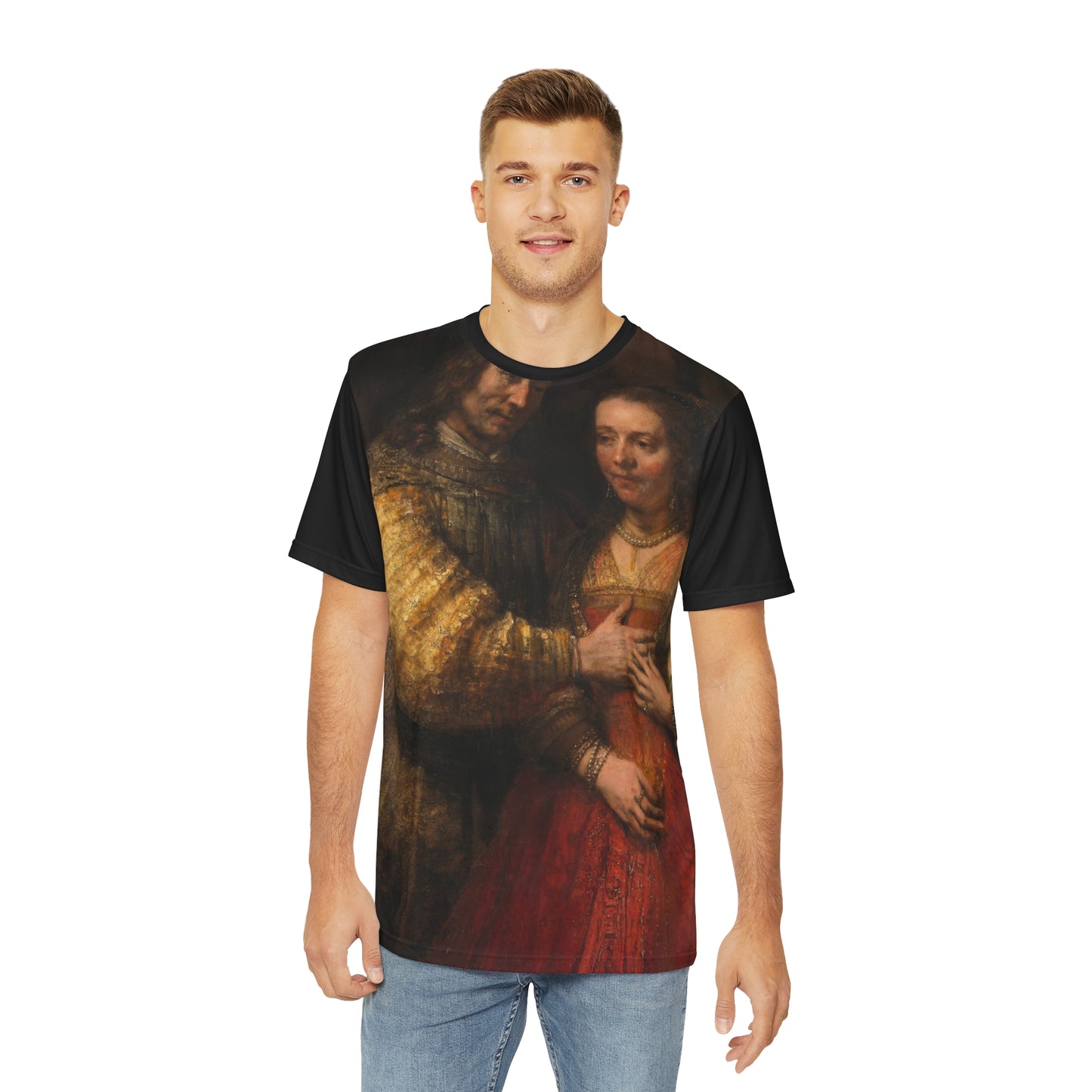 Rembrandt Harmensz Van Rijn Portret Van Een Paar als Oudtestamentische Figuren Genaamd Het Joodse Bruidje Classic Art Men's Polyester Tee (AOP)-All Over Prints-Geotrott