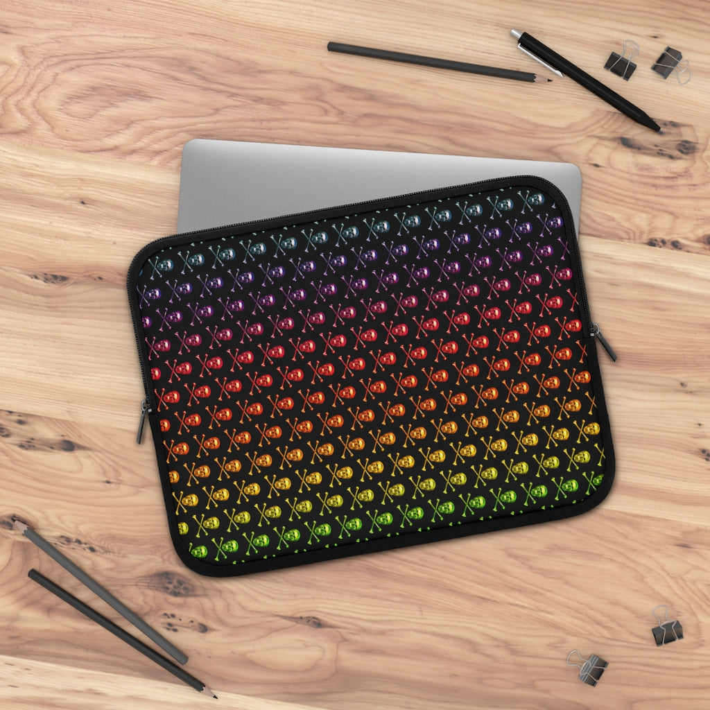 Getrott Raibow Skull and Bones Pattern Black Laptop Sleeve-Laptop Sleeve-Geotrott