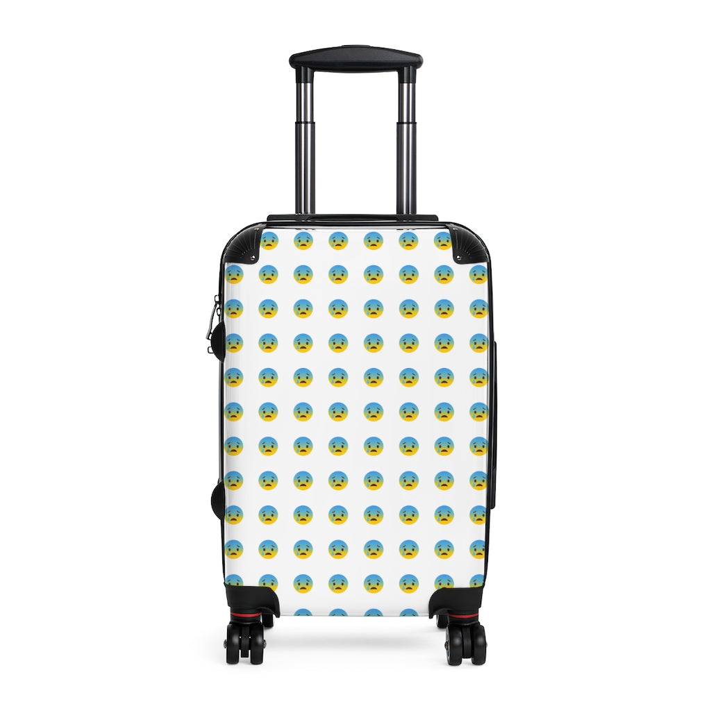 Getrott Emojis Anxious Face with Sweat Cabin Suitcase Extended Storage Adjustable Telescopic Handle Double wheeled Polycarbonate Hard-shell Built-in Lock-Bags-Geotrott
