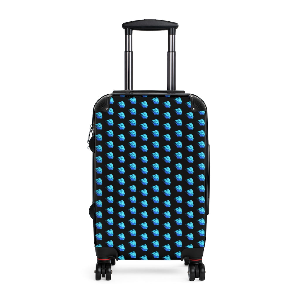 Geotrott Old Sail Ships Blue Pattern Black Cabin Luggage Extended Storage Adjustable Telescopic Handle Double Wheeled Polycarbonate Hard-Shell Built-In Lock