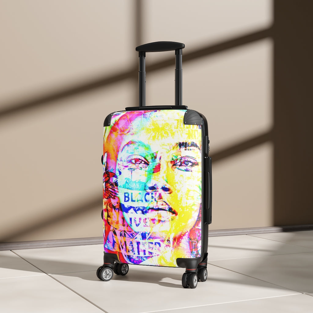 Geotrott Black Lives Matter Girl Face Graffiti Art Cabin Suitcase Extended Storage Adjustable Telescopic Handle Double Wheeled Polycarbonate Hard-Shell Built-In Lock