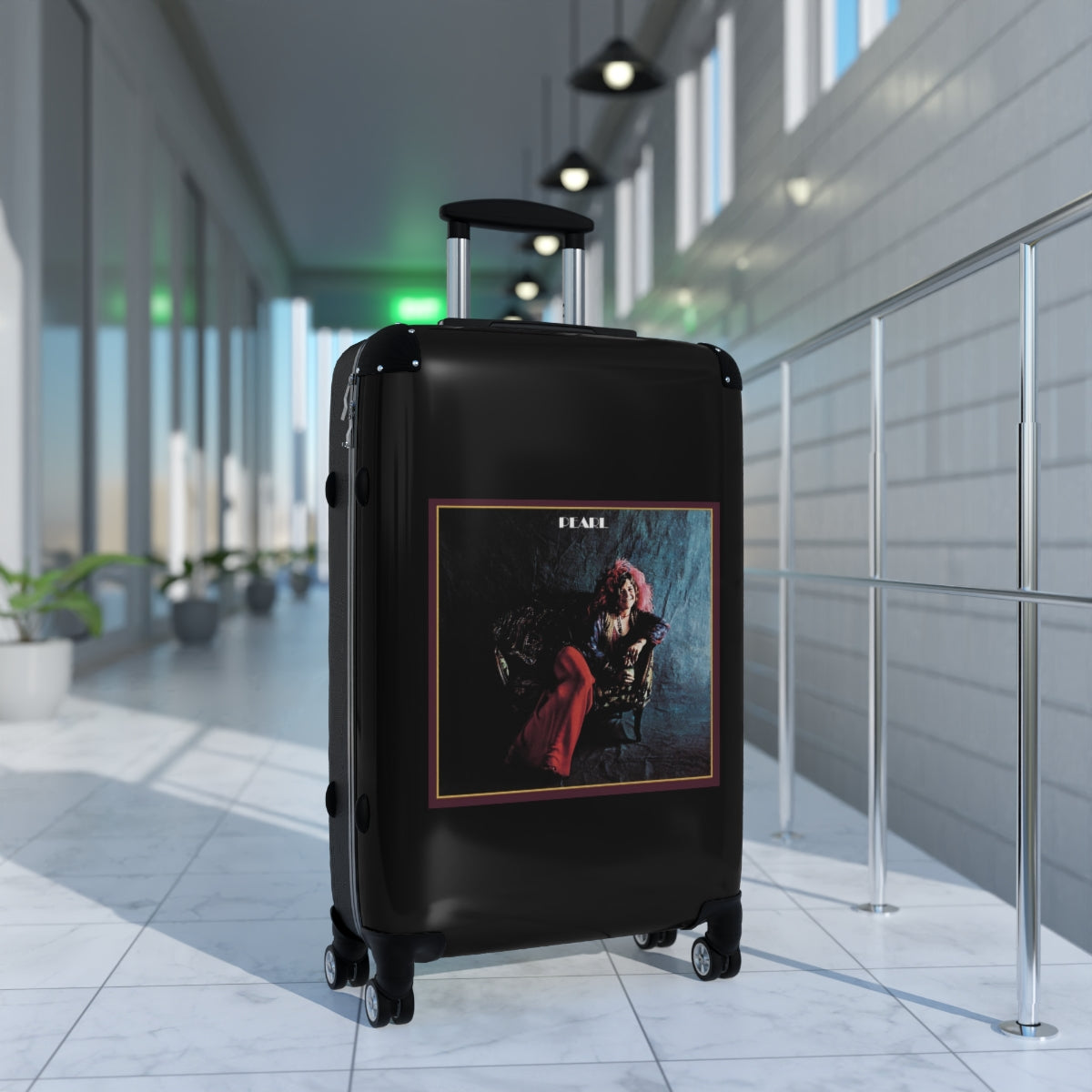 Geotrott Janis Joplin Pearl 1971 Black Cabin Suitcase Extended Storage Adjustable Telescopic Handle Double Wheeled Polycarbonate Hard Shell Built In Lock