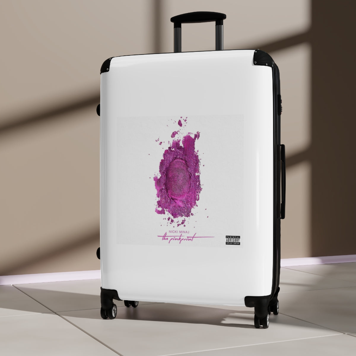 Getrott Nikki Minaj The Pink Print Black Cabin Suitcase Extended Storage Adjustable Telescopic Handle Double wheeled Polycarbonate Hard-shell Built-in Lock-Bags-Geotrott