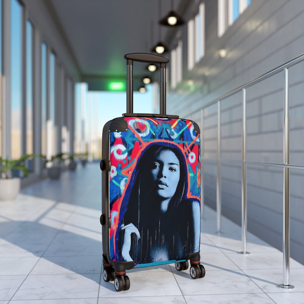 Geotrott Graffiti Blue Face Girl Cabin Suitcase Extended Storage Adjustable Telescopic Handle Double Wheeled Polycarbonate Hard-Shell Built-In Lock