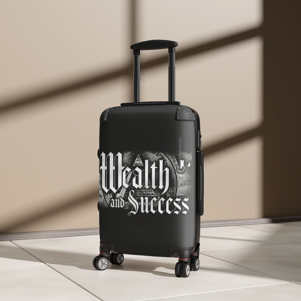 Getrott Wealth And Success Mesage Black White Cabin Suitcase Extended Storage Adjustable Telescopic Handle Double wheeled Polycarbonate Hard-shell Built-in Lock-Bags-Geotrott