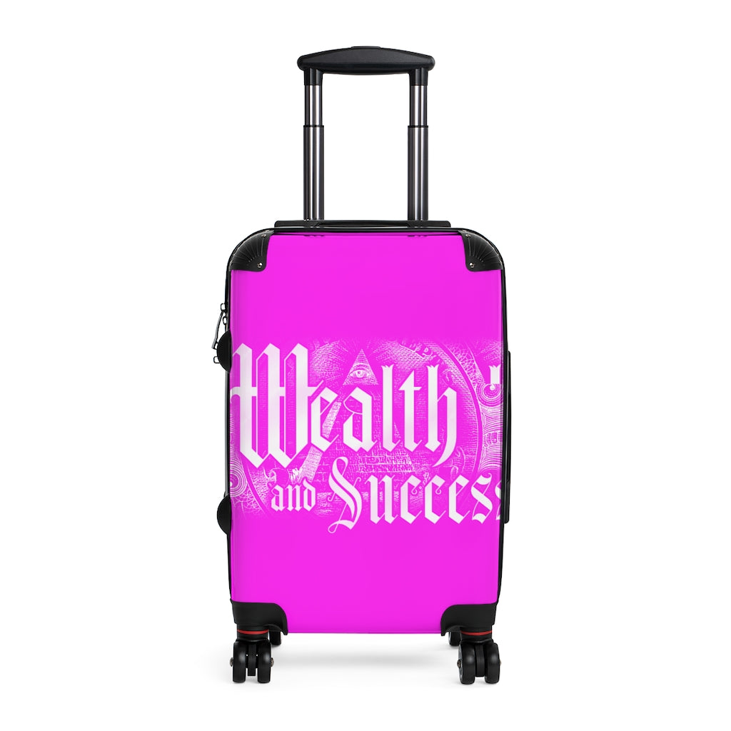 Getrott Pink Wealth And Success Mesage Pink Cabin Suitcase Extended Storage Adjustable Telescopic Handle Double wheeled Polycarbonate Hard-shell Built-in Lock-Bags-Geotrott
