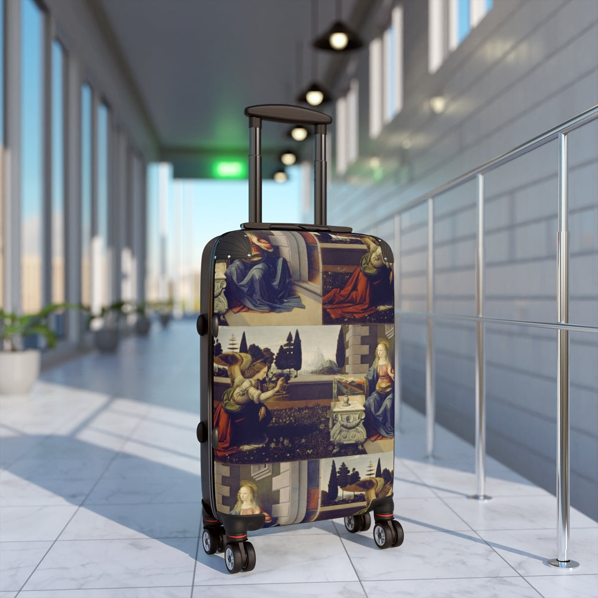Getrott Annunciation by Leonardo Da Vinci Black Cabin Suitcase Extended Storage Adjustable Telescopic Handle Double wheeled Polycarbonate Hard-shell Built-in Lock-Bags-Geotrott