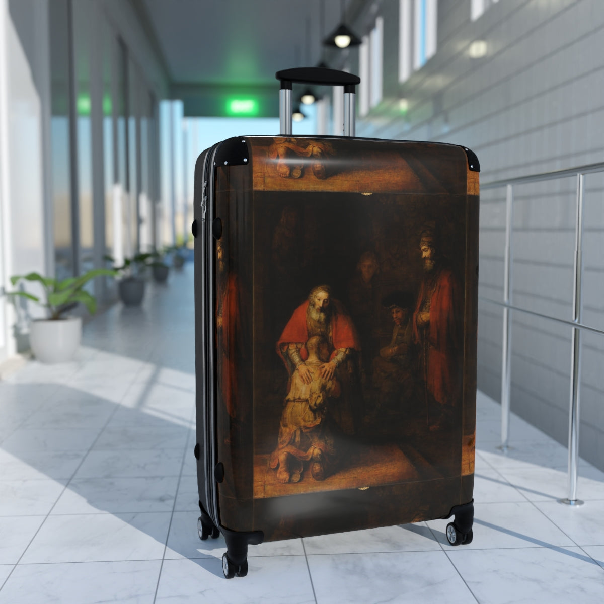 Getrott The Return of the Prodigal Son Rembrandt Black Cabin Suitcase Extended Storage Adjustable Telescopic Handle Double wheeled Polycarbonate Hard-shell Built-in Lock-Bags-Geotrott