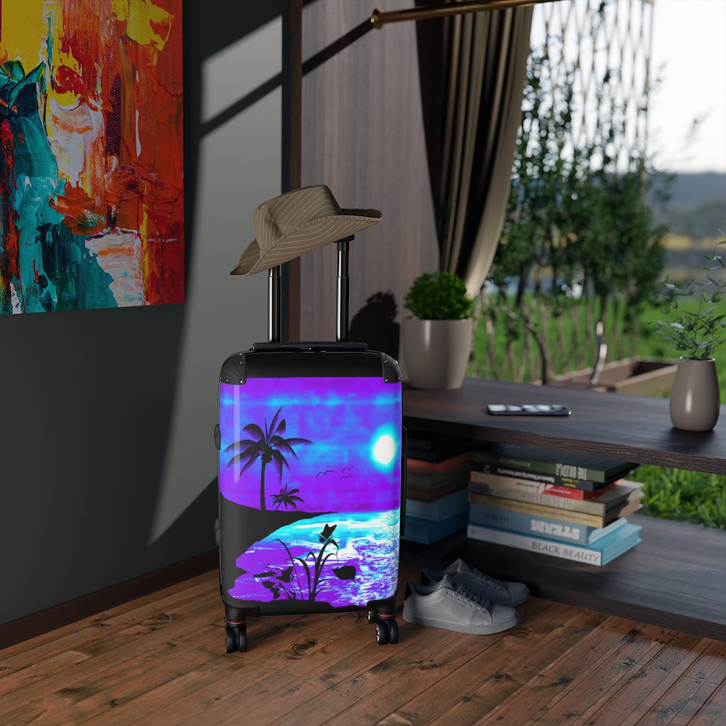 Geotrott Neon Beach Sunset Purple San Juan Morro Art Cabin Suitcase Extended Storage Adjustable Telescopic Handle Double Wheeled Polycarbonate Hard-Shell Built-In Lock