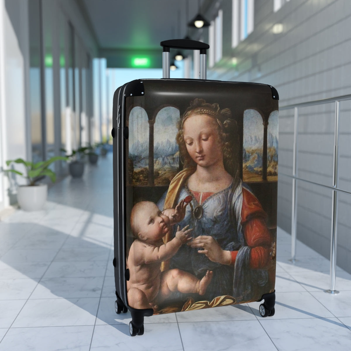 Getrott The Madonna of the Carnation by Leonardo Da Vinci Black Cabin Suitcase Extended Storage Adjustable Telescopic Handle Double wheeled Polycarbonate Hard-shell Built-in Lock-Bags-Geotrott