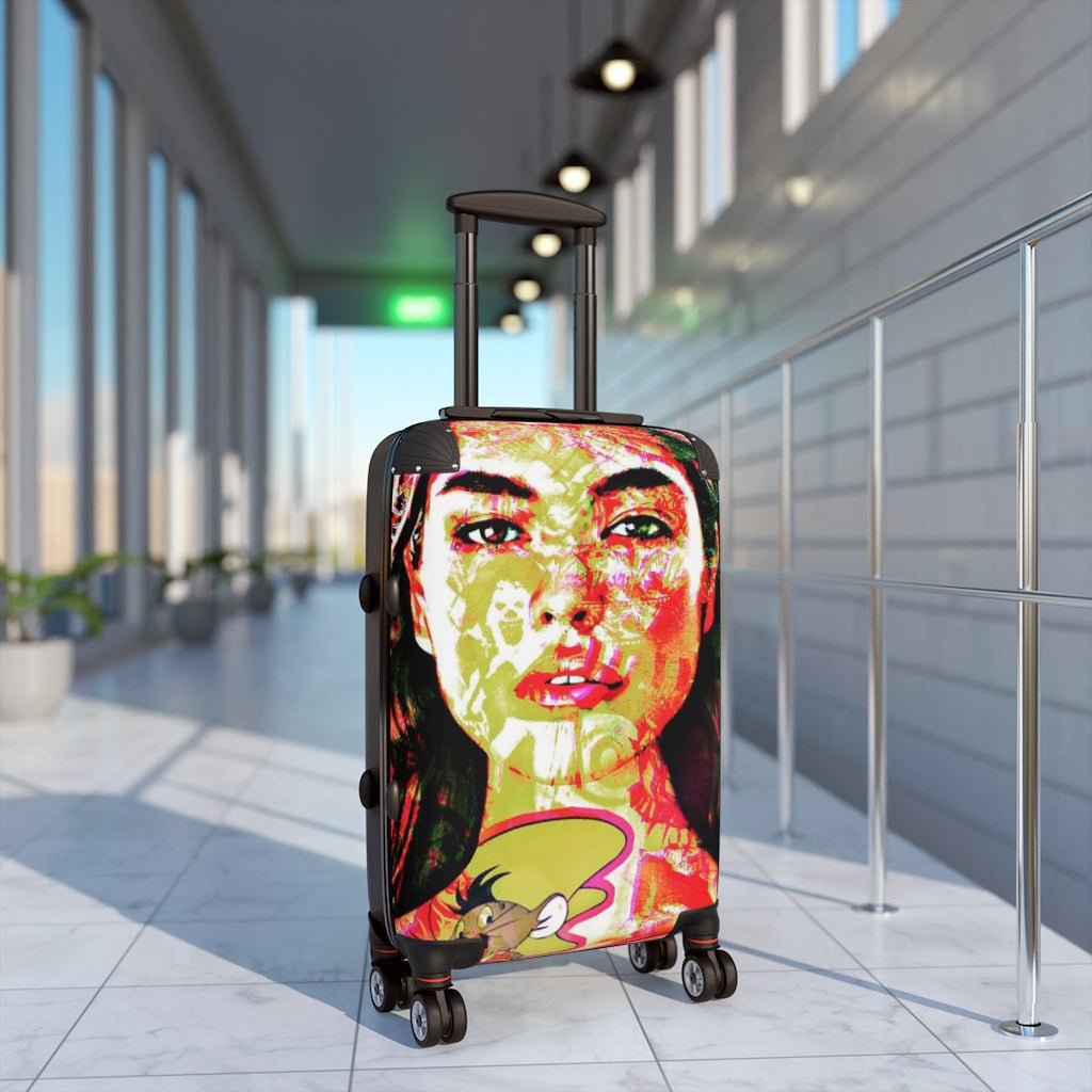 Geotrott Eddy Bogaert Graffiti Art Mexican Indian Girl Face Cabin Suitcase Extended Storage Adjustable Telescopic Handle Double Wheeled Polycarbonate Hard-Shell Built-In Lock