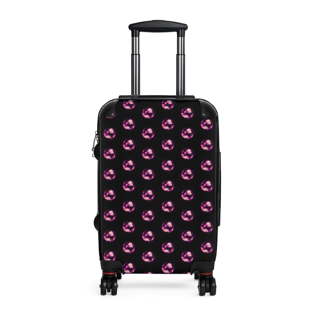 Geotrott Disco Balls Pink Pattern Black Cabin Suitcase Extended Storage Adjustable Telescopic Handle Double Wheeled Polycarbonate Hard-Shell Built-In Lock