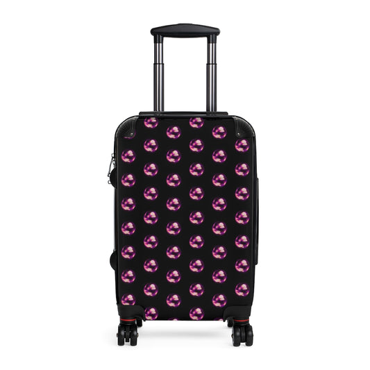Geotrott Disco Balls Pink Pattern Black Cabin Suitcase Extended Storage Adjustable Telescopic Handle Double Wheeled Polycarbonate Hard-Shell Built-In Lock