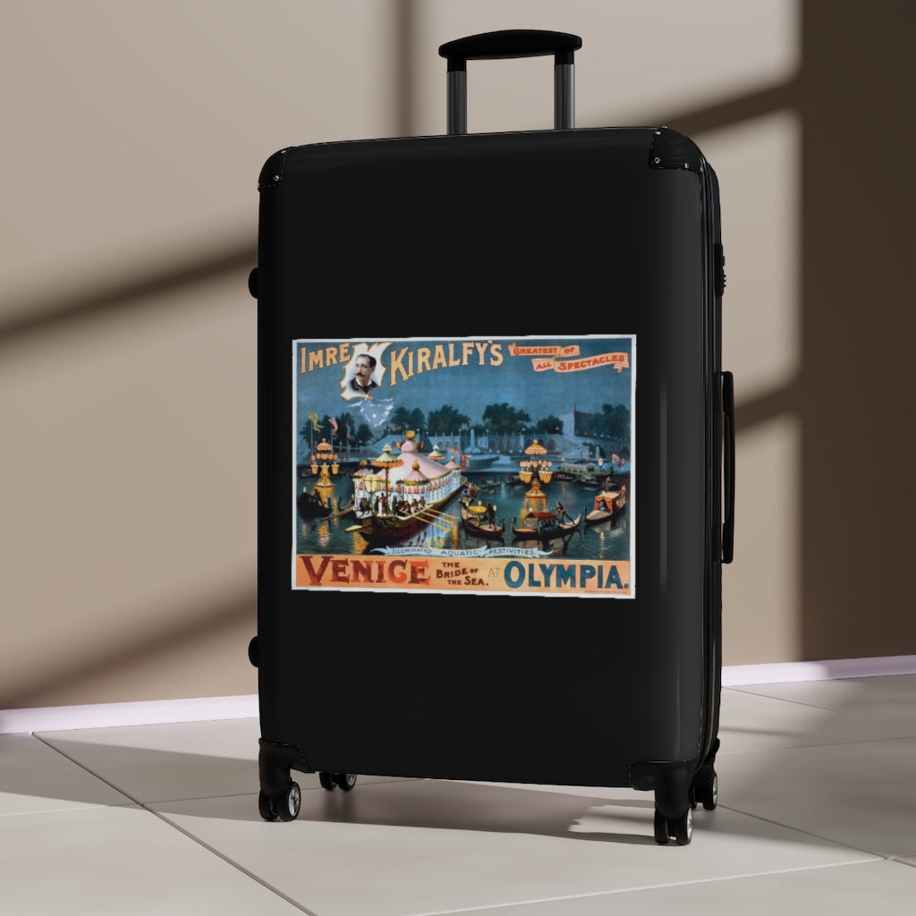 Getrott The Deliverance of Pisanl Imre Kiralfys Grand Historic Spectacle Venice The Bridge of the Sea at Olympia 2 World Classic Poster Black Cabin Suitcase Carry-On Travel Check Luggage 4-Wheel Spinner Suitcase Bag Multiple Colors and Sizes-Bags-Geotrott