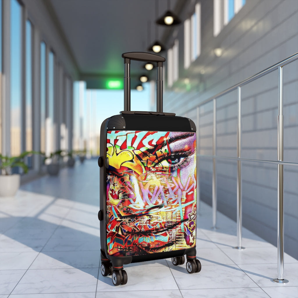 Geotrott Hiphop Graffiti Beyonce Face Cabin Suitcase Extended Storage Adjustable Telescopic Handle Double Wheeled Polycarbonate Hard-Shell Built-In Lock