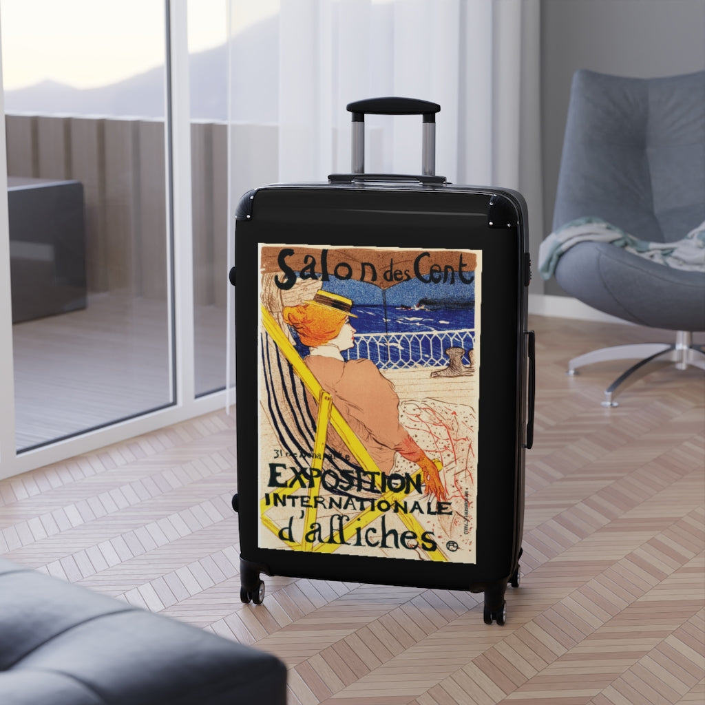 Geotrott Salon De Cent Exposition Internationale Di Affiches World Classic Poster Black Cabin Suitcase Extended Storage Adjustable Telescopic Handle Double Wheeled Polycarbonate Hard-Shell Built-In Lock