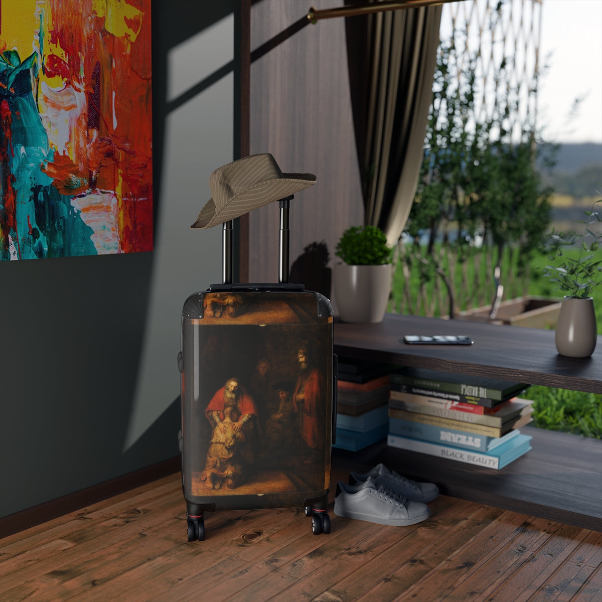 Getrott The Return of the Prodigal Son Rembrandt Black Cabin Suitcase Extended Storage Adjustable Telescopic Handle Double wheeled Polycarbonate Hard-shell Built-in Lock-Bags-Geotrott