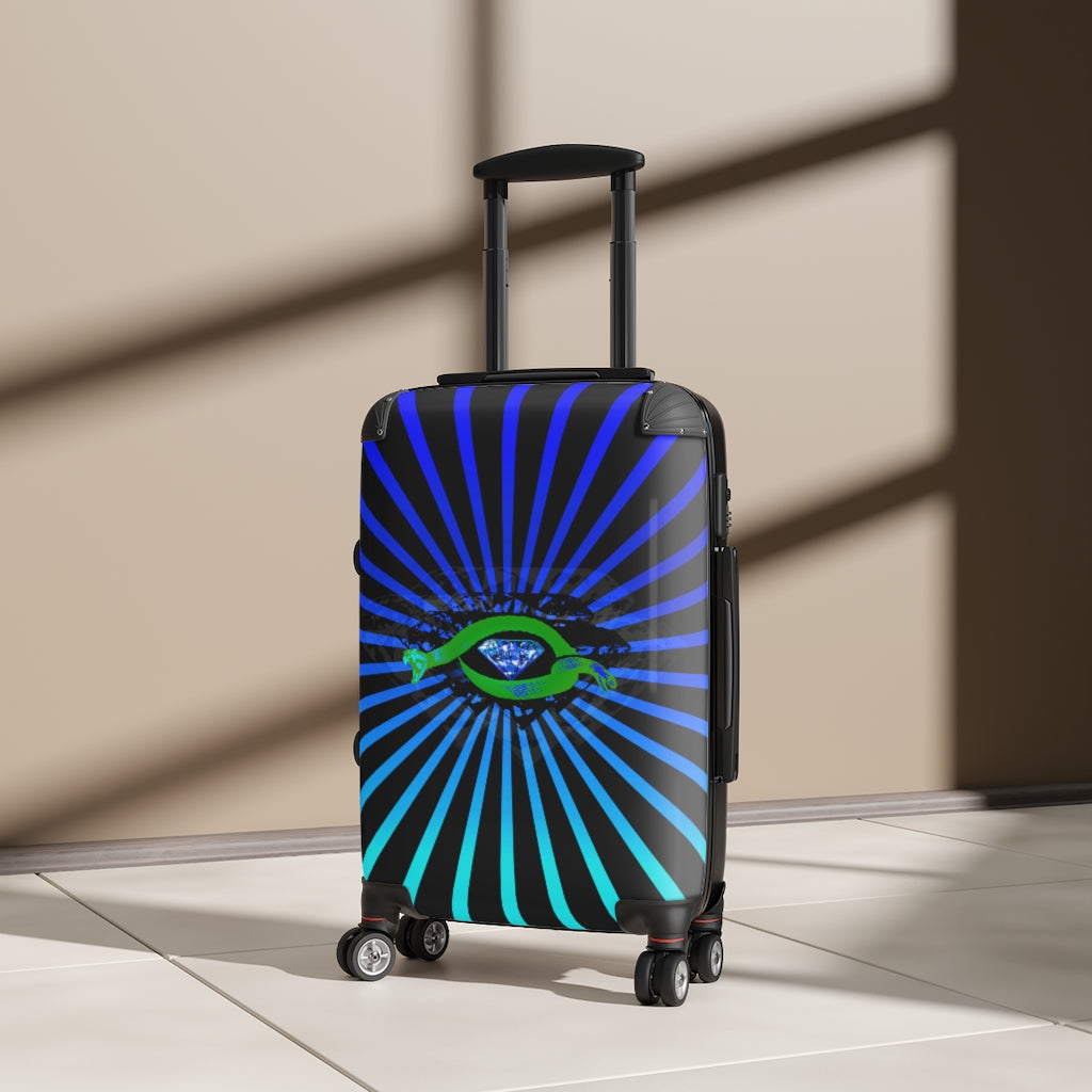 Getrott Snake Diamond Blue Rays Print Pattern Cabin Suitcase Extended Storage Adjustable Telescopic Handle Double wheeled Polycarbonate Hard-shell Built-in Lock-Bags-Geotrott