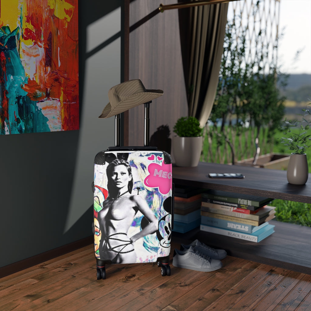 Geotrott Kate Moss Bunny Art Cartoon Graffiti Cabin Suitcase Extended Storage Adjustable Telescopic Handle Double Wheeled Polycarbonate Hard-Shell Built-In Lock
