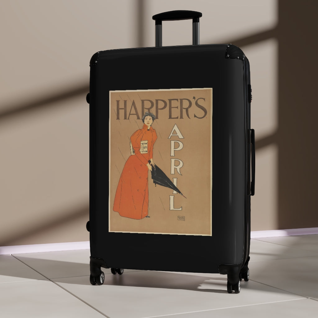 Getrott Harpers April World Classic Poster Black Cabin Suitcase Extended Storage Adjustable Telescopic Handle Double wheeled Polycarbonate Hard-shell Built-in Lock-Bags-Geotrott
