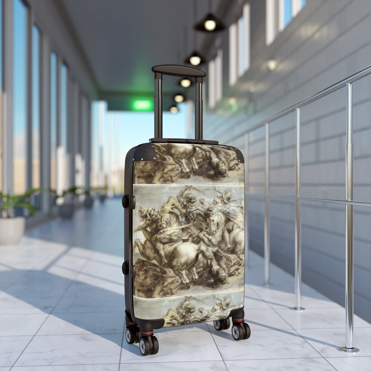 Getrott The Battle of Anghiari (Leonardo) by Leonardo Da Vinci Black Cabin Suitcase Extended Storage Adjustable Telescopic Handle Double wheeled Polycarbonate Hard-shell Built-in Lock-Bags-Geotrott