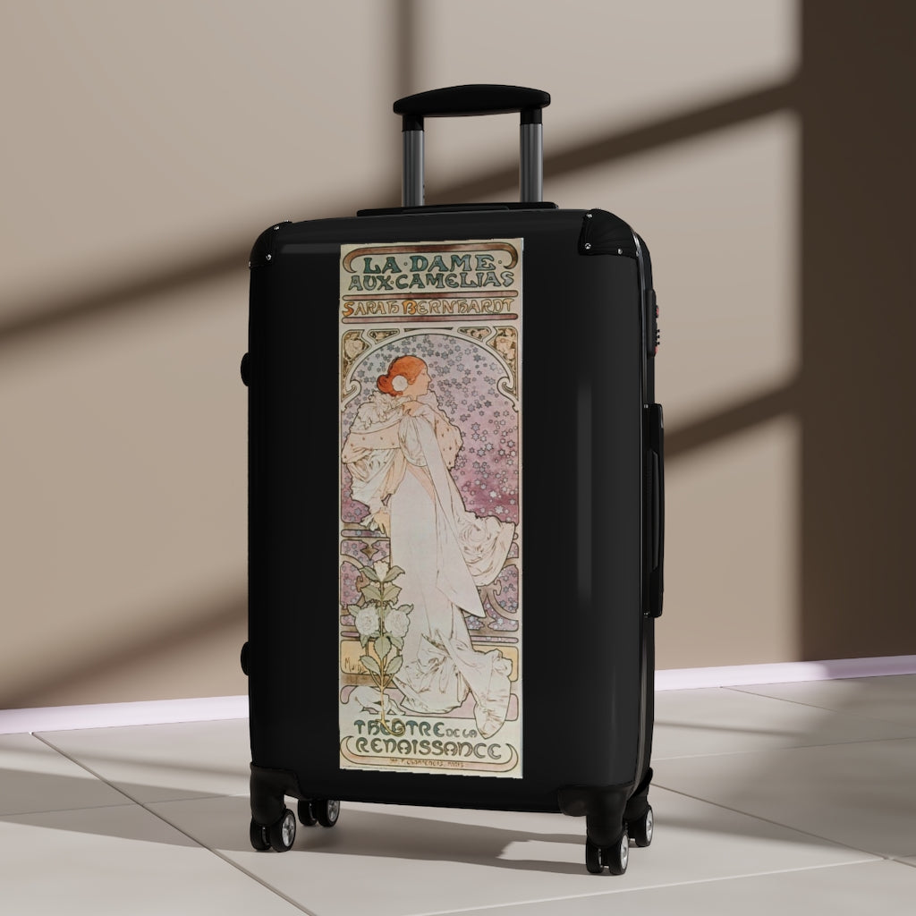 Geotrott La Dame Aux Camelias Sarah Bernhardt World Classic Poster Black Cabin Suitcase Extended Storage Adjustable Telescopic Handle Double Wheeled Polycarbonate Hard-Shell Built-In Lock