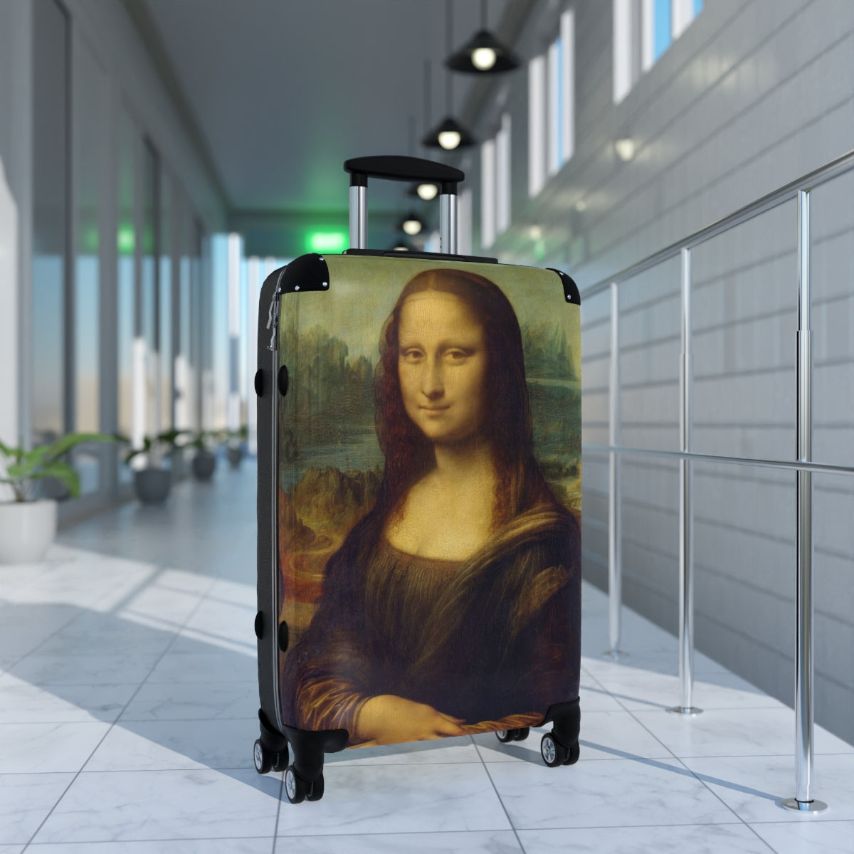 Getrott The Mona Lisa by Leonardo Da Vinci Black Cabin Suitcase Extended Storage Adjustable Telescopic Handle Double wheeled Polycarbonate Hard-shell Built-in Lock-Bags-Geotrott