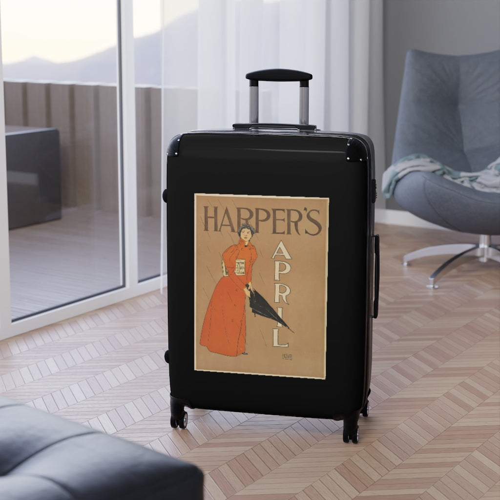 Getrott Harpers April World Classic Poster Black Cabin Suitcase Extended Storage Adjustable Telescopic Handle Double wheeled Polycarbonate Hard-shell Built-in Lock-Bags-Geotrott