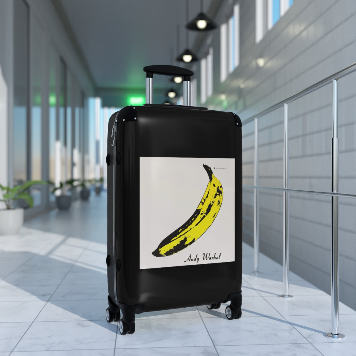 Geotrott The Velvet Underground & Nico 1967 Album Cover Black Cabin Suitcase Extended Storage Adjustable Telescopic Handle Double Wheeled Polycarbonate Hard Shell Built In Lock