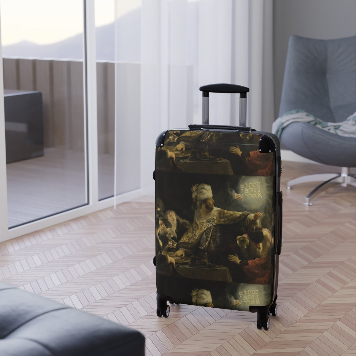 Getrott Belshazzars Feast by Rembrandt Black Cabin Suitcase Extended Storage Adjustable Telescopic Handle Double wheeled Polycarbonate Hard-shell Built-in Lock-Bags-Geotrott