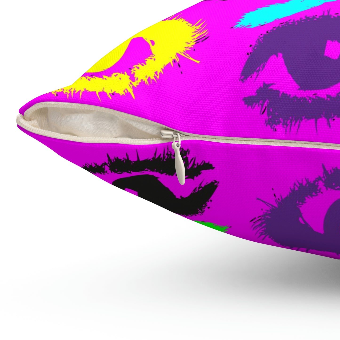 Geotrott Pink Warhol Style Eyes Art Multy Colored Eyes Grid Spun Polyester Square Pillow
