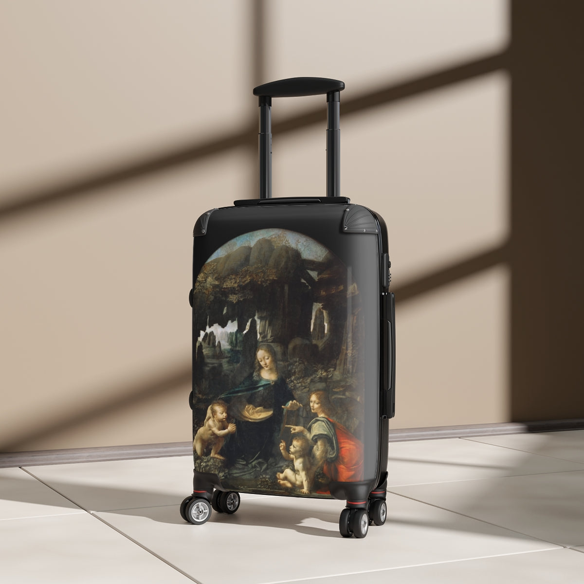 Getrott The Virgin of the Rocks by Leonardo Da Vinci Black Cabin Suitcase Extended Storage Adjustable Telescopic Handle Double wheeled Polycarbonate Hard-shell Built-in Lock-Bags-Geotrott