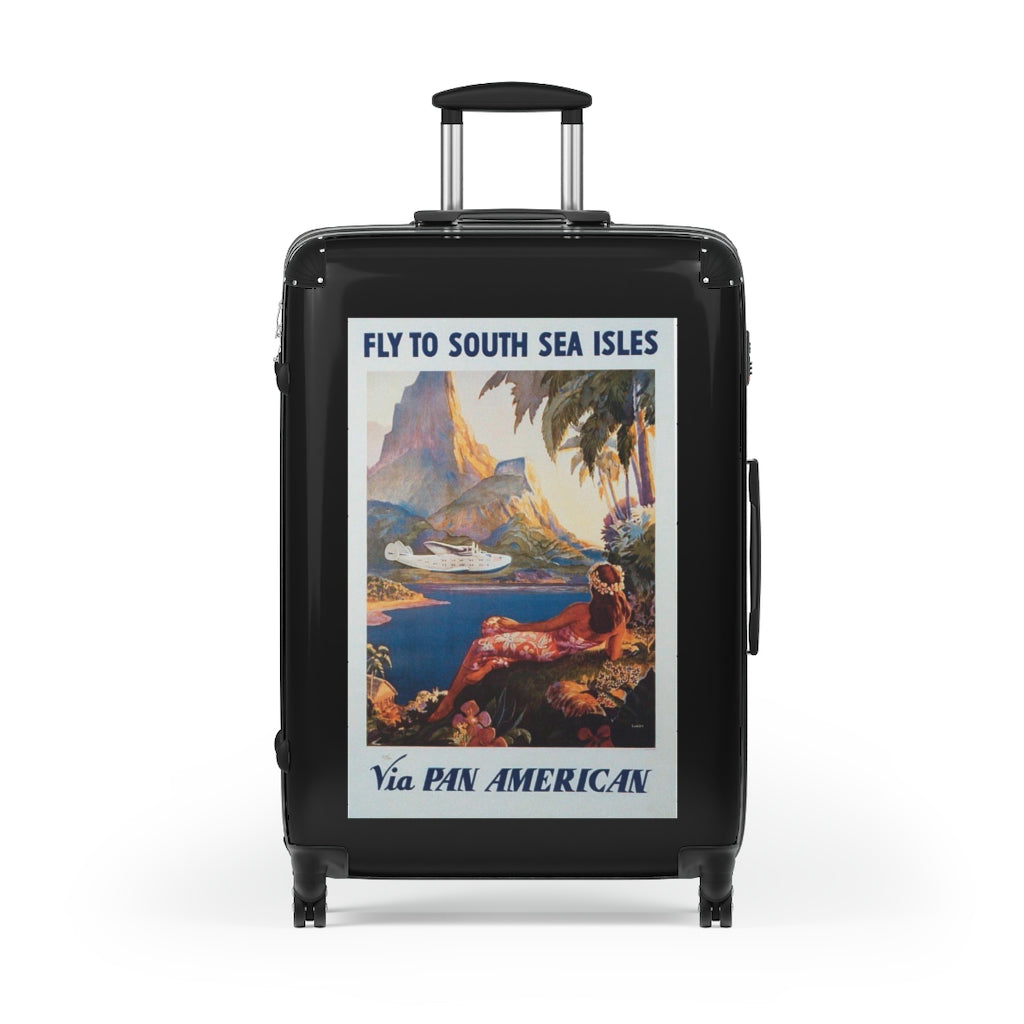 Geotrott Fly South Sea Isles Via Panamerican Airlines World Classic Poster Black Cabin Suitcase Extended Storage Adjustable Telescopic Handle Double Wheeled Polycarbonate Hard-Shell Built-In Lock