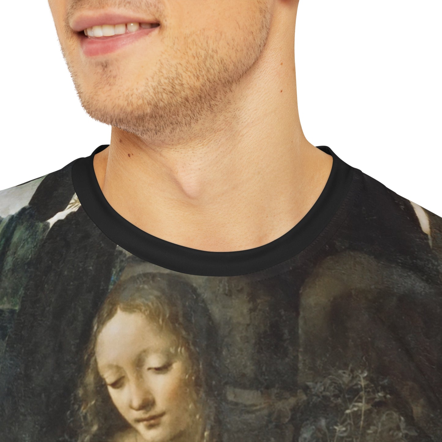 Leonardo Da Vinci Vergine delle Rocce Louvre Classic Art Men's Polyester Tee (AOP)-All Over Prints-Geotrott