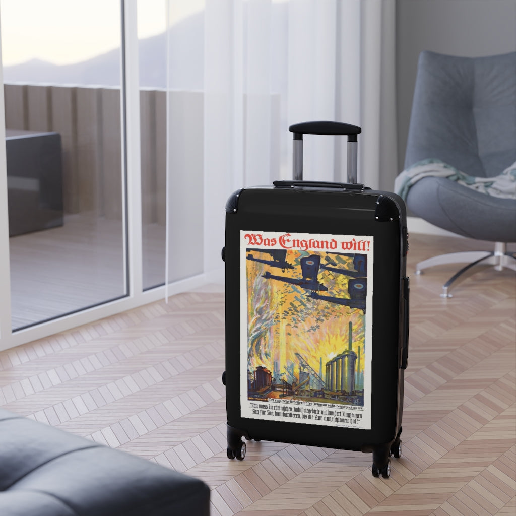 Geotrott Was England Will Egon Tschirch 1918 Black Cabin Suitcase Extended Storage Adjustable Telescopic Handle Double Wheeled Polycarbonate Hard-Shell Built-In Lock