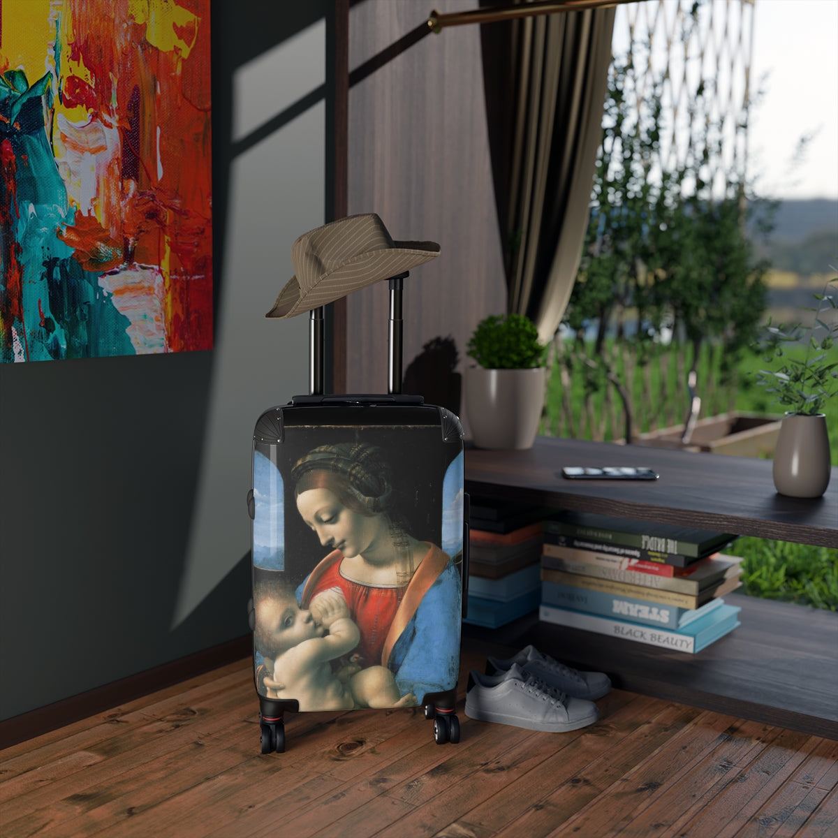 Getrott The Madonna Litta by Leonardo Da Vinci Black Cabin Suitcase Extended Storage Adjustable Telescopic Handle Double wheeled Polycarbonate Hard-shell Built-in Lock-Bags-Geotrott