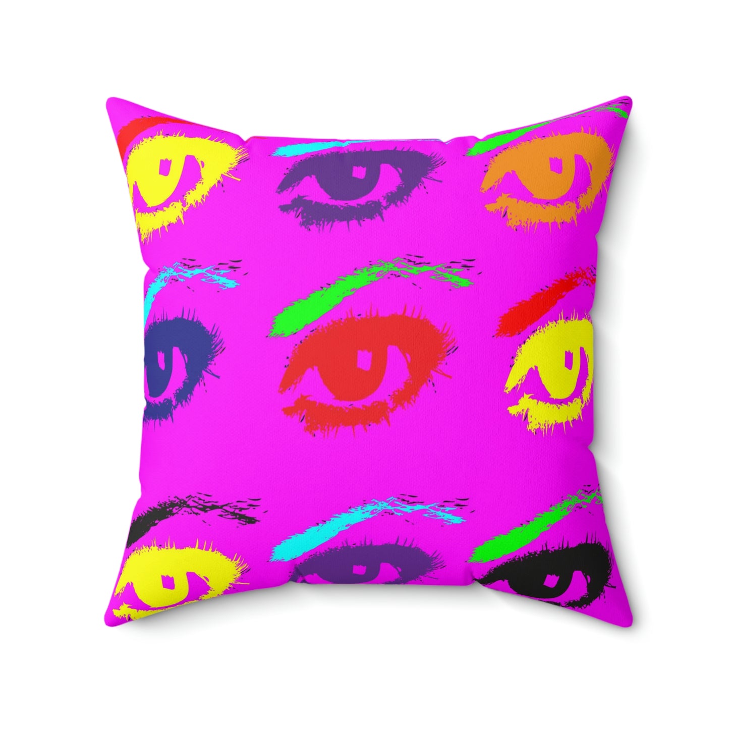 Geotrott Pink Warhol Style Eyes Art Multy Colored Eyes Grid Spun Polyester Square Pillow