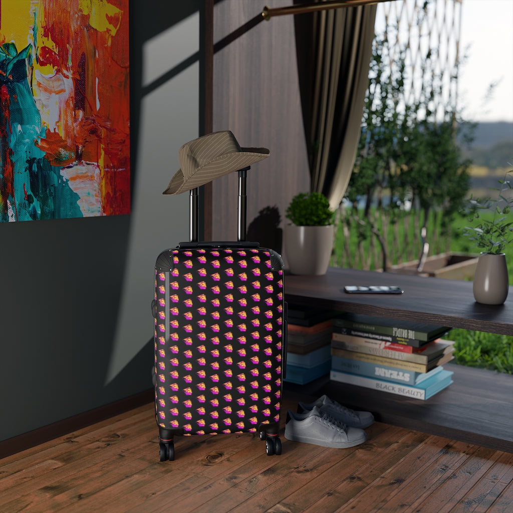 Geotrott Old Sail Ships Pink Pattern Black Cabin Luggage Extended Storage Adjustable Telescopic Handle Double Wheeled Polycarbonate Hard-Shell Built-In Lock