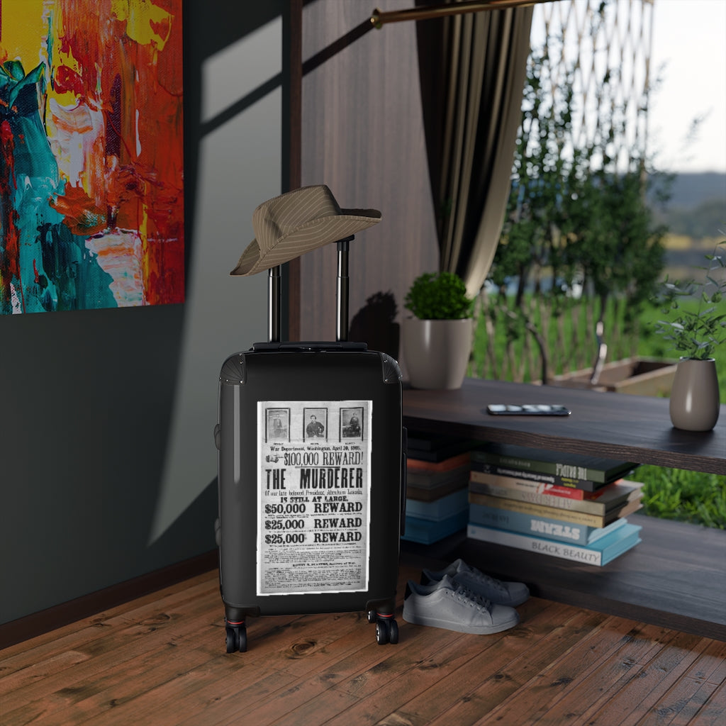 Getrott War Department Washington April 20th 1865 100,000 Reward The Murdered of Abraham Lincoln World Classic Poster Black Cabin Suitcase Carry-On Travel Check Luggage 4-Wheel Spinner Suitcase Bag Multiple Colors and Sizes-Bags-Geotrott