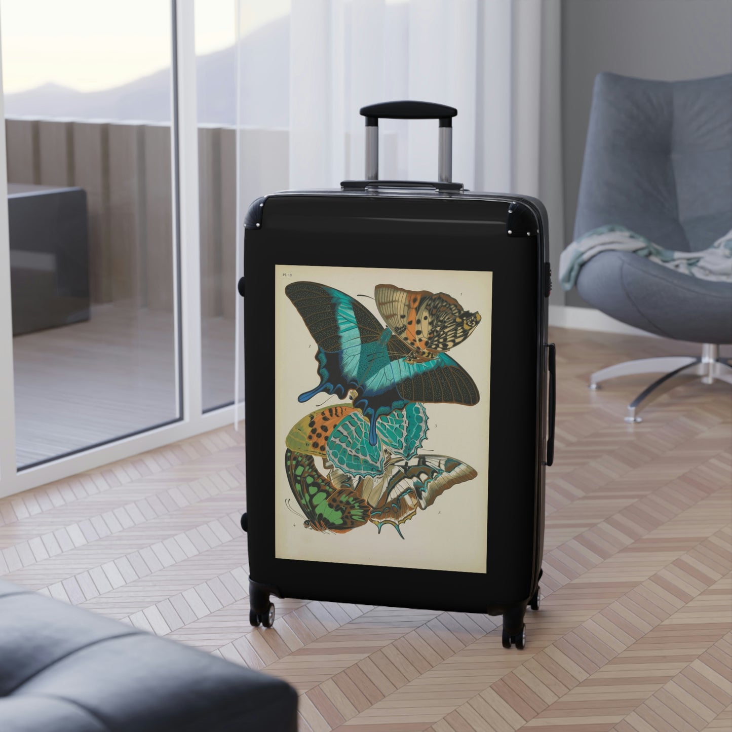 Getrott Butterflies Macrolepidopteran Rhopalocera Lepidoptera Turquoise Colors Cabin Suitcase Rolling Luggage Extended Storage Adjustable Telescopic Handle Double wheeled Polycarbonate Hard-shell Built-in Lock-Bags-Geotrott