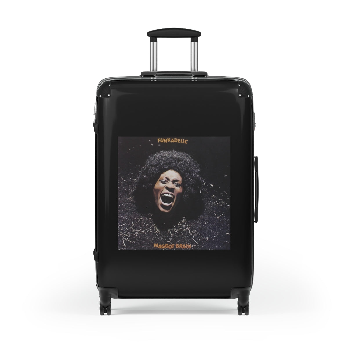 Geotrott Funkadelic Maggot Brain Black Cabin Suitcase Extended Storage Adjustable Telescopic Handle Double Wheeled Polycarbonate Hard Shell Built In Lock
