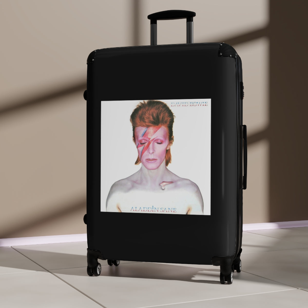 Geotrott David Bowie Aladdin Sane 1973 Black Cabin Suitcase Extended Storage Adjustable Telescopic Handle Double Wheeled Polycarbonate Hard Shell Built In Lock