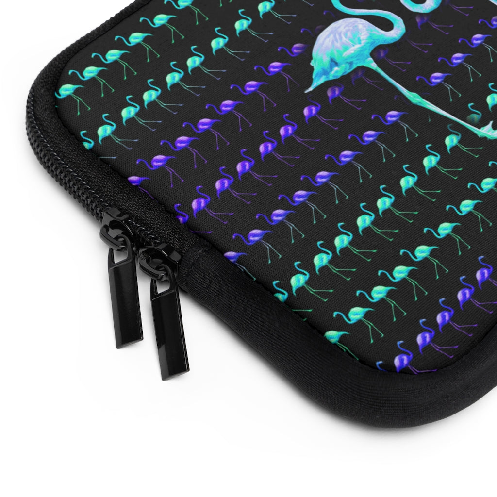 Getrott Green Purple Flamingos Kissing Pattern Black Laptop Sleeve-Laptop Sleeve-Geotrott