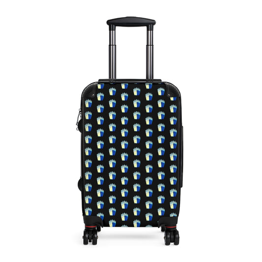 Geotrott Cruise Ship Blue Green Pattern Black Cabin Suitcase Extended Storage Adjustable Telescopic Handle Double Wheeled Polycarbonate Hard-Shell Built-In Lock
