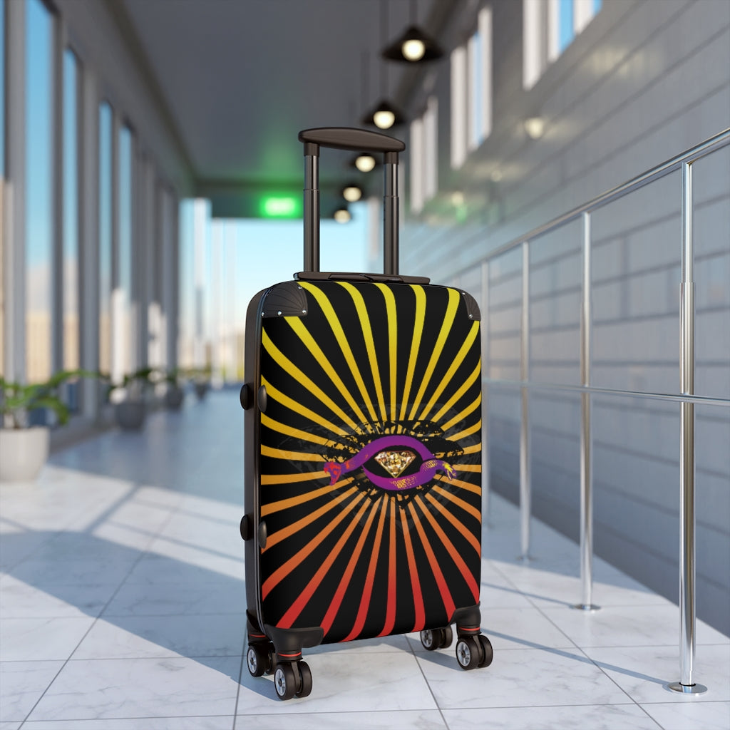 Getrott Snake Diamond Rays Print Pattern Cabin Suitcase Extended Storage Adjustable Telescopic Handle Double wheeled Polycarbonate Hard-shell Built-in Lock-Bags-Geotrott