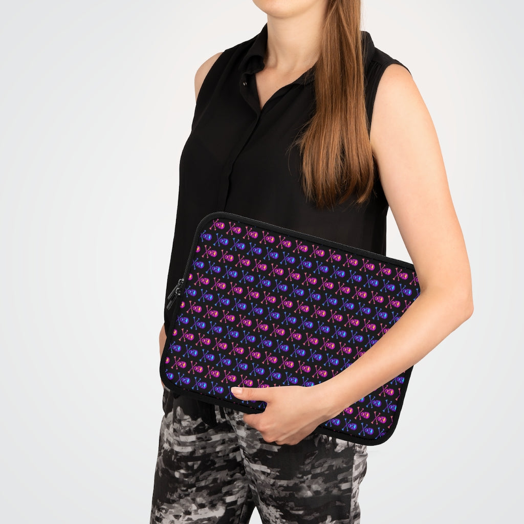 Geotrott Pink Blue Skull And Bones Pattern Black Laptop Sleeve