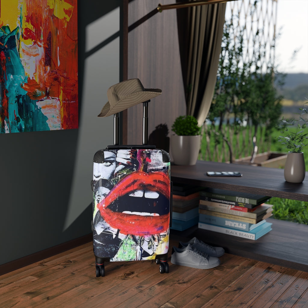 Getrott Eddy Bogaert Graffiti Art Red Lips Cabin Suitcase Extended Storage Adjustable Telescopic Handle Double wheeled Polycarbonate Hard-shell Built-in Lock-Bags-Geotrott