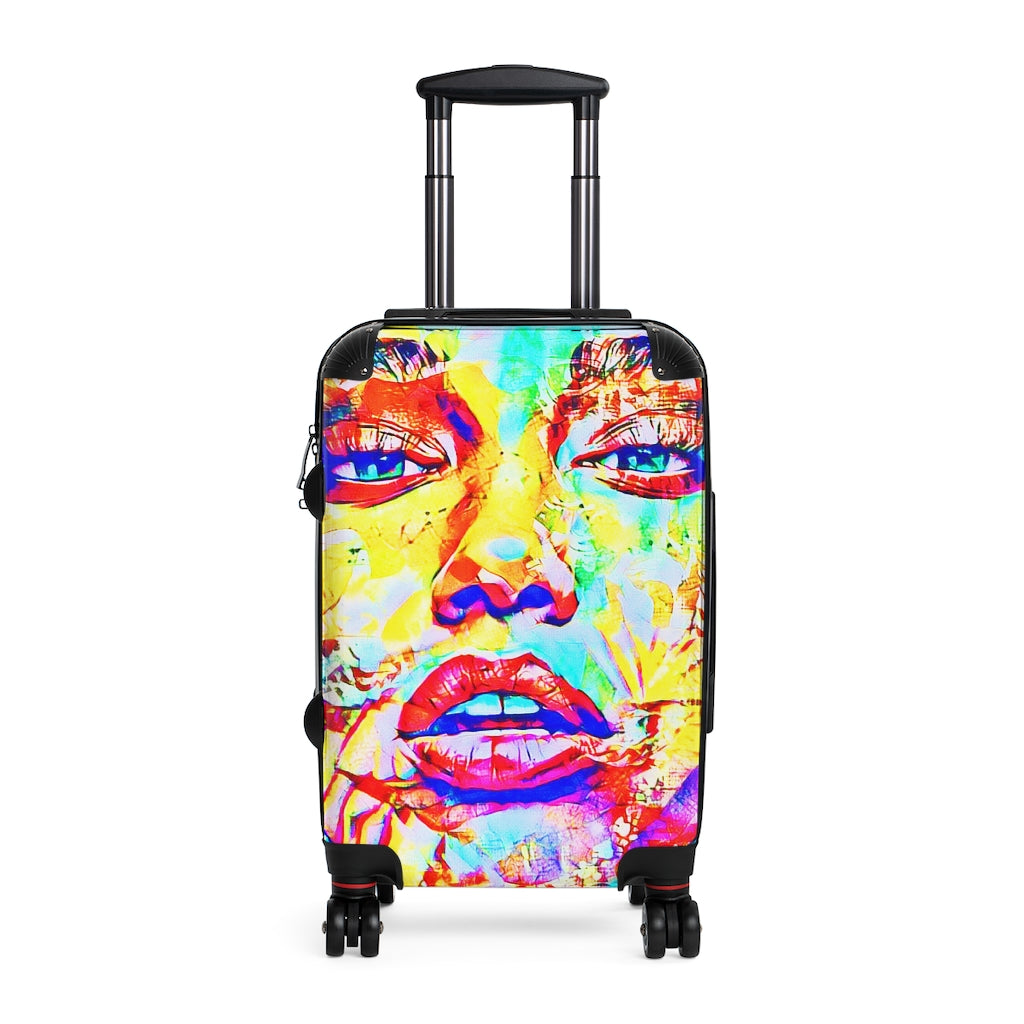 Geotrott Mia Face Graffiti Art Cabin Suitcase Extended Storage Adjustable Telescopic Handle Double Wheeled Polycarbonate Hard-Shell Built-In Lock