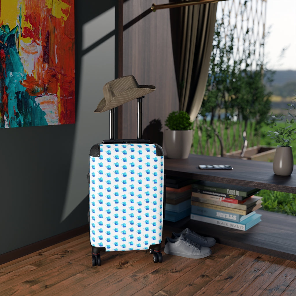 Geotrott Old Sail Ships Blue Pattern White Cabin Luggage Extended Storage Adjustable Telescopic Handle Double Wheeled Polycarbonate Hard-Shell Built-In Lock